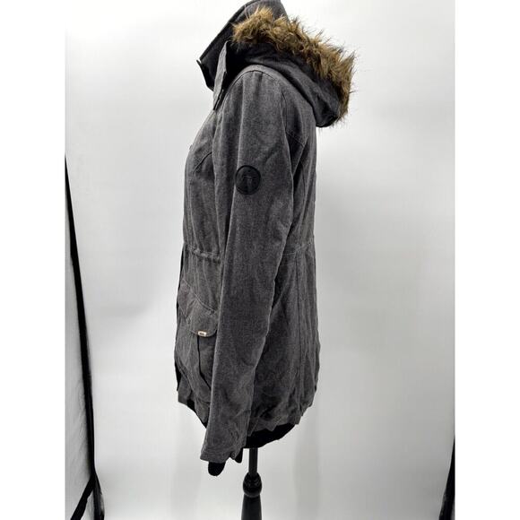 Vans Parka Jacket Women's M Gray Lined Faux Fur Trim‎ Hooded Mock Neck Full Zip - Picture 3 of 9
